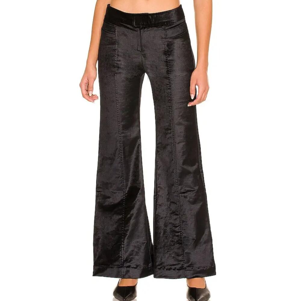 Free People Walk With You Rich Black Velvet Flare Pants US 2 Cotton blend